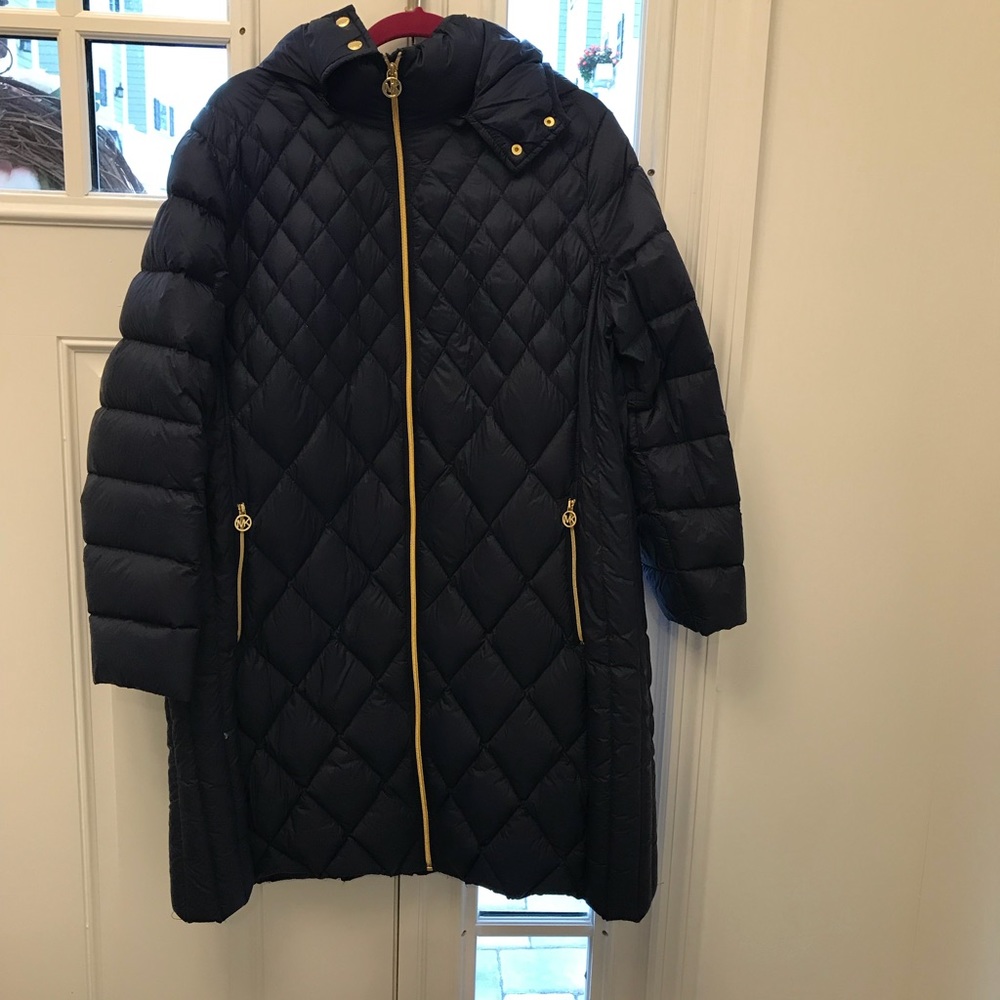 Michale Kors navy hooded packable down coat